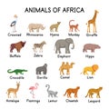 Animals of Africa map. Flat cartoon illustration Royalty Free Stock Photo